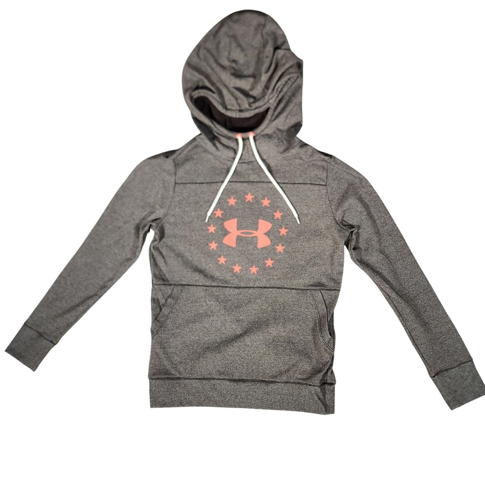 Under Armour Hoodie Mens Small Gray Excellent Threadborne Logo Pullover‎